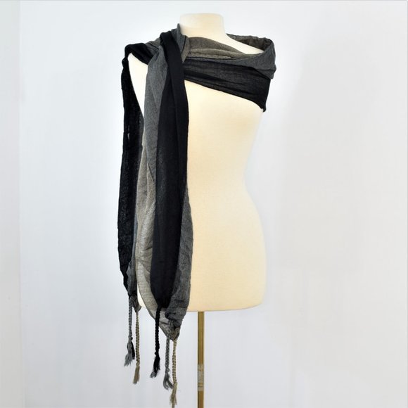 Urban Outfitters Pins Needles Evening Cocktail Scarf Scarves Black Tan Tassel - Picture 7 of 10